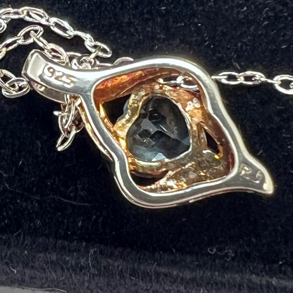 RJ Sterling Silver 925 Heart Blue Stone Ring Size 6 and Necklace Jewelry Set - Picture 4 of 16